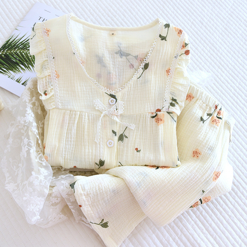 M-3XL Μεγάλο μέγεθος ανοιξιάτικες πιτζάμες για έγκυες γυναίκες μετά τον τοκετό Ρούχα νοσηλευτικής με μακρυμάνικη γάζα από βαμβάκι