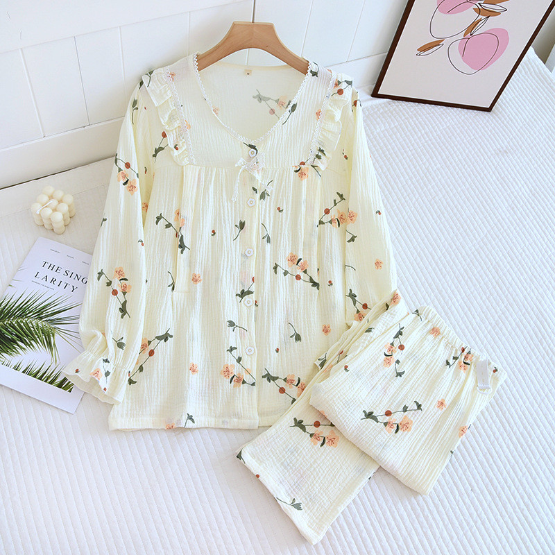 M-3XL Μεγάλο μέγεθος ανοιξιάτικες πιτζάμες για έγκυες γυναίκες μετά τον τοκετό Ρούχα νοσηλευτικής με μακρυμάνικη γάζα από βαμβάκι