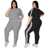 Σετ παντελονιών Plus Size Two Piece Γυναικεία Floral Patchwork Casual Γυναικεία Ρούχα Κοντό μανίκι ασορτί σετ Χονδρική Dropshipping