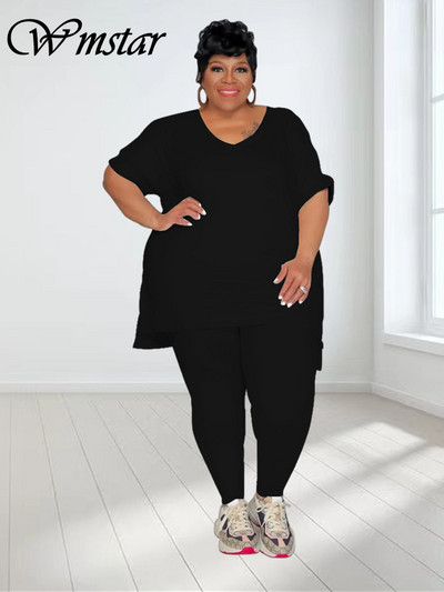 Wmstar Plus Size Two Piece Σετ Γυναικεία Ρούχα Μακριά Κολάν ασορτί κοστούμι Μασίφ casual outfits Χονδρική Dropshipping 2023