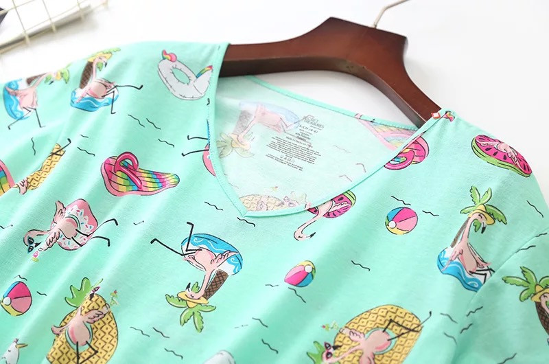 Nagy méretű kötött pamut rövid ujjú pizsama női V-nyakú karikatúra női pizsama szett Pijama Mujer női hálóruha S-XXXL méret