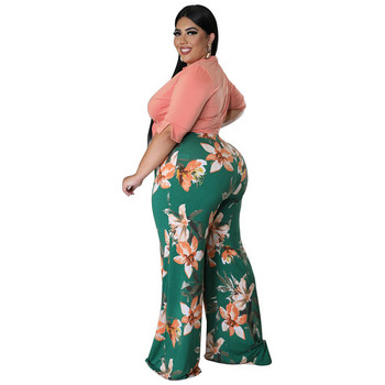 Wmstar Plus Size 2 Piece Outfits Γυναικείες Καλοκαιρινή συμπαγής επίδεσμος Crop Top Print Φαρδύ παντελόνι ασορτί σετ χονδρικής Dropshipping