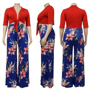 Wmstar Plus Size 2 Piece Outfits Γυναικείες Καλοκαιρινή συμπαγής επίδεσμος Crop Top Print Φαρδύ παντελόνι ασορτί σετ χονδρικής Dropshipping