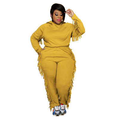 Γυναικεία φθινοπωρινά ενδύματα σε μεγάλο μέγεθος Χονδρική Φούτερ με κουκούλα μονόχρωμη μακρυμάνικη φούντα casual αθλητική φόρμα δύο τεμαχίων Dropshipping