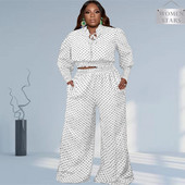 Γυναικεία Ρούχα σε μεγάλο μέγεθος 2 τεμαχίων Σετ ρούχων με κουκκίδα στάμπα ελαστική μέση Τοπ casual φαρδύ παντελόνι Φθινόπωρο χονδρική Dropshipping