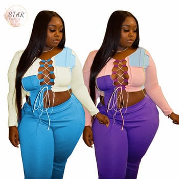 Plus Size 2 Piece outfits Γυναικείες σέξι επίδεσμοι Crop top παντελόνια Hollow Out Soft Fabric Club Streetwear Χονδρική Dropshipping