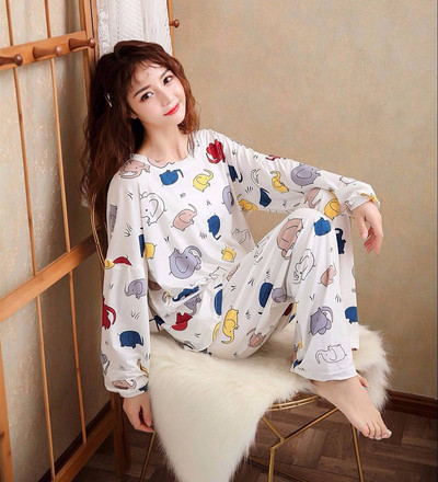 Γυναικεία Sleepwear Σετ Πιτζάμες κινουμένων σχεδίων μακρυμάνικο+παντελόνι 2τμχ Κοστούμι πιτζάμες 2022 Άνοιξη φθινόπωρο Homewear Fashion Nightwear