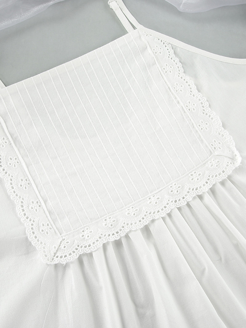 Linad Βαμβακερά γυναικεία νυχτικά 2 τεμαχίων σετ Λευκή σπαγγέτι πιτζάμες με λουράκι Γυναικείες καθημερινές φόρμες για το σπίτι με σορτς Καλοκαίρι 2023