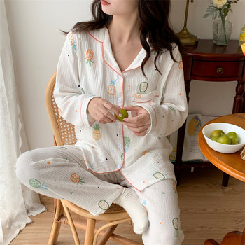 Костюм за дрехи от чиста памучна марля Комплект пижами за бременни жени Памук лято есен Следродилна пижама за кърмене Домашно облекло