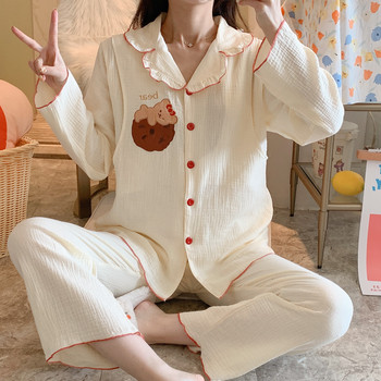 Костюм за дрехи от чиста памучна марля Комплект пижами за бременни жени Памук лято есен Следродилна пижама за кърмене Домашно облекло