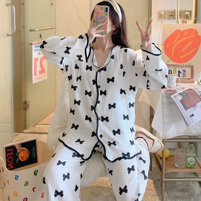 Puhast puuvillast marli rõivad, ülikonnad rasedatele naistele, pidžaamakomplekt, puuvillane suvine sügisene sünnitusjärgne pidžaama koduriided