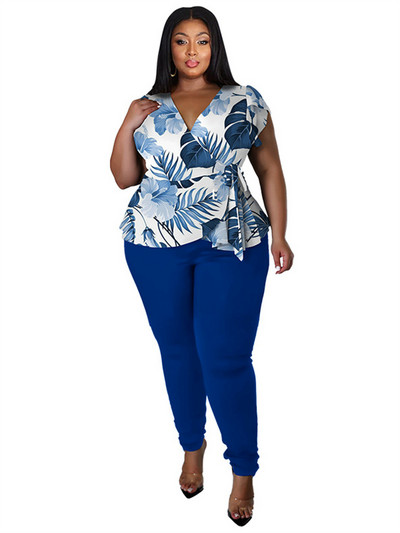 Wmstar Plus Size Two Piece Outfits Σετ παντελονιών Γυναικεία καλοκαιρινά ρούχα εμπριμέ επάνω στιβαρά κολάν που ταιριάζουν χονδρική Dropshipping