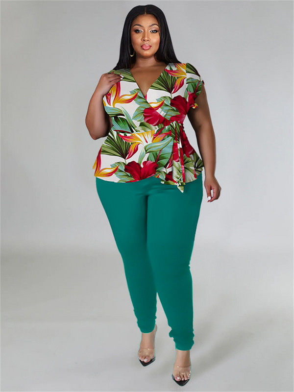 Wmstar Plus Size Two Piece Outfits Σετ παντελονιών Γυναικεία καλοκαιρινά ρούχα εμπριμέ επάνω στιβαρά κολάν που ταιριάζουν χονδρική Dropshipping