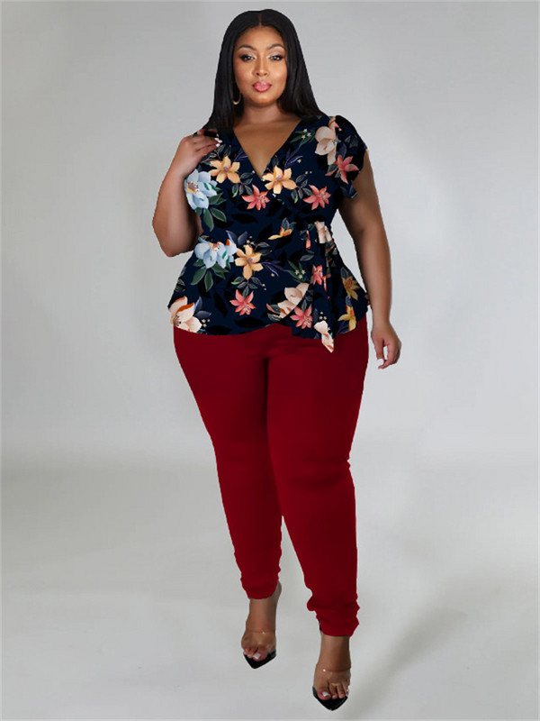 Wmstar Plus Size Two Piece Outfits Σετ παντελονιών Γυναικεία καλοκαιρινά ρούχα εμπριμέ επάνω στιβαρά κολάν που ταιριάζουν χονδρική Dropshipping
