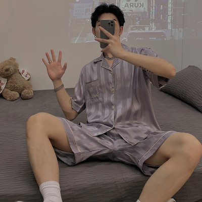 CAIYIER Καλοκαιρινό μονόχρωμο Σετ Πιτζάμες Ζακέτα με κοντό μανίκι Πυτζάμες Casual Γυναικεία Ανδρικά Μεταξωτά Μαλακά Νυχτικά