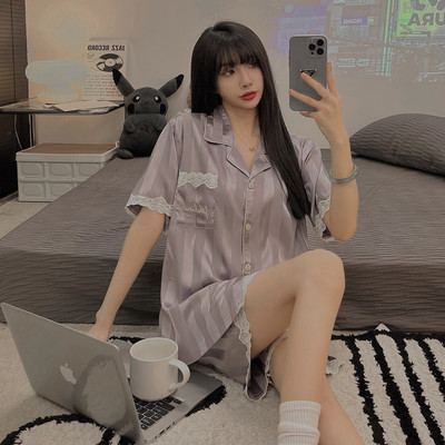 CAIYIER Καλοκαιρινό μονόχρωμο Σετ Πιτζάμες Ζακέτα με κοντό μανίκι Πυτζάμες Casual Γυναικεία Ανδρικά Μεταξωτά Μαλακά Νυχτικά