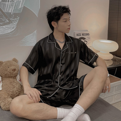 CAIYIER Καλοκαιρινό μονόχρωμο Σετ Πιτζάμες Ζακέτα με κοντό μανίκι Πυτζάμες Casual Γυναικεία Ανδρικά Μεταξωτά Μαλακά Νυχτικά