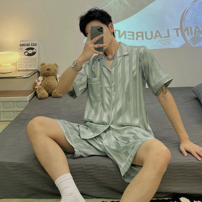 CAIYIER Καλοκαιρινό μονόχρωμο Σετ Πιτζάμες Ζακέτα με κοντό μανίκι Πυτζάμες Casual Γυναικεία Ανδρικά Μεταξωτά Μαλακά Νυχτικά