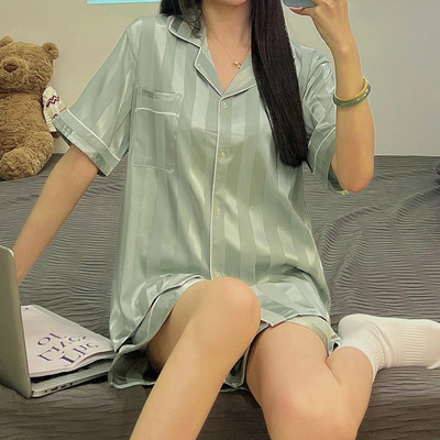 CAIYIER Καλοκαιρινό μονόχρωμο Σετ Πιτζάμες Ζακέτα με κοντό μανίκι Πυτζάμες Casual Γυναικεία Ανδρικά Μεταξωτά Μαλακά Νυχτικά