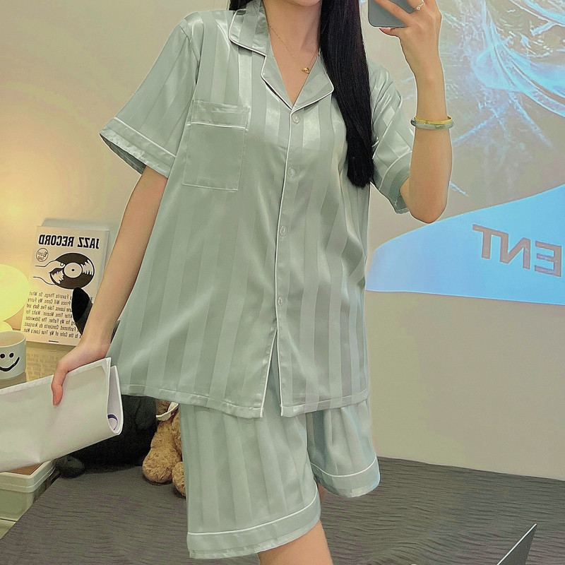 CAIYIER Καλοκαιρινό μονόχρωμο Σετ Πιτζάμες Ζακέτα με κοντό μανίκι Πυτζάμες Casual Γυναικεία Ανδρικά Μεταξωτά Μαλακά Νυχτικά