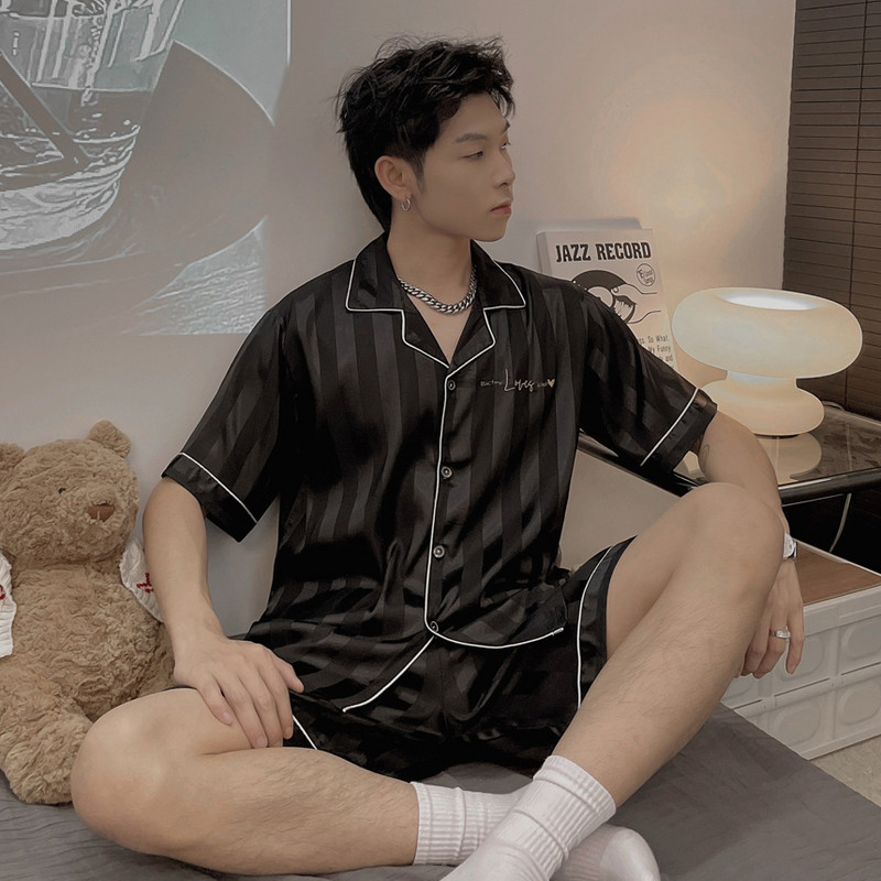 CAIYIER Καλοκαιρινό μονόχρωμο Σετ Πιτζάμες Ζακέτα με κοντό μανίκι Πυτζάμες Casual Γυναικεία Ανδρικά Μεταξωτά Μαλακά Νυχτικά