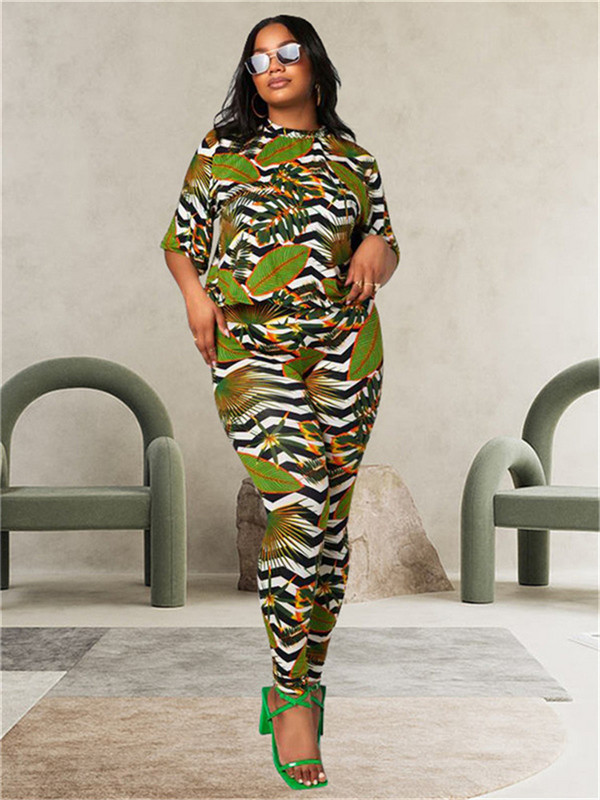 Wmstar ținute din două piese pentru femei Îmbrăcăminte de vară imprimeu cu mânecă scurtă top casual și pantaloni Set nou asortat, Dropshipping cu ridicata