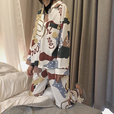 Γλυκά μακρυμάνικα σετ πιτζάμες Γυναικείες χαλαρές, κομψές, μονόπλευρες ενδύματα σπιτιού Δημοφιλή χαριτωμένα νυχτικά πριγκίπισσας με φιόγκο