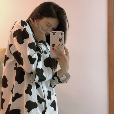 Γλυκά μακρυμάνικα σετ πιτζάμες Γυναικείες χαλαρές, κομψές, μονόπλευρες ενδύματα σπιτιού Δημοφιλή χαριτωμένα νυχτικά πριγκίπισσας με φιόγκο