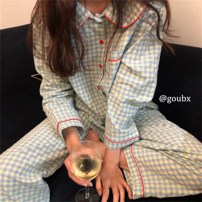 Γλυκά μακρυμάνικα σετ πιτζάμες Γυναικείες χαλαρές, κομψές, μονόπλευρες ενδύματα σπιτιού Δημοφιλή χαριτωμένα νυχτικά πριγκίπισσας με φιόγκο