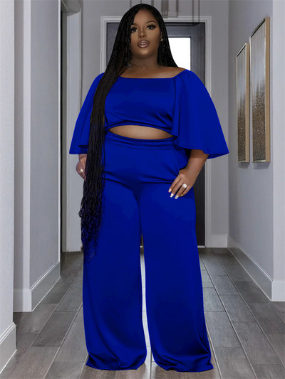 Dvojdielne sety Wmstar Plus Size pre ženy, jednofarebné topy a nohavice s odhalenými ramenami, široké nohavice, veľkoobchod, dropshopping
