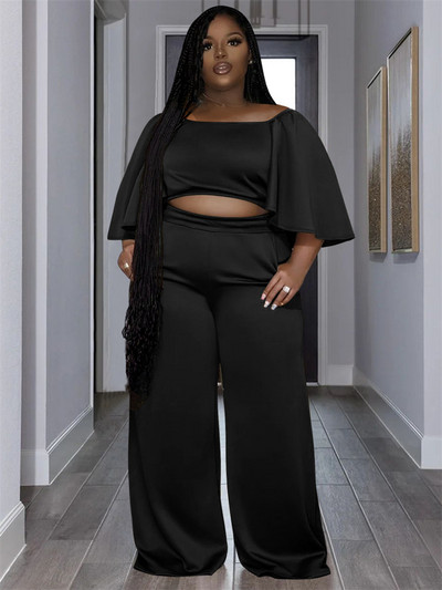 Dvojdielne sety Wmstar Plus Size pre ženy, jednofarebné topy a nohavice s odhalenými ramenami, široké nohavice, veľkoobchod, dropshopping