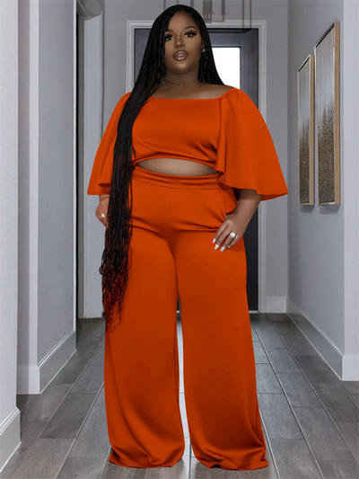 Dvojdielne sety Wmstar Plus Size pre ženy, jednofarebné topy a nohavice s odhalenými ramenami, široké nohavice, veľkoobchod, dropshopping