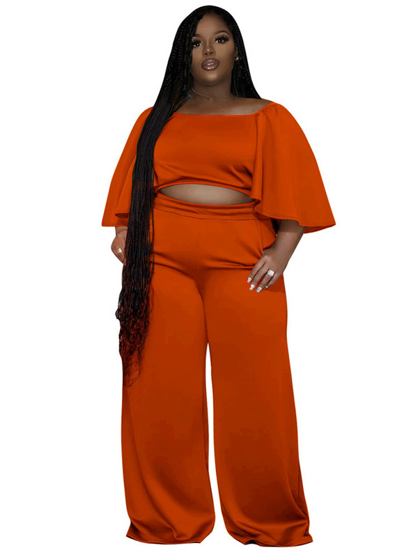 Dvojdielne sety Wmstar Plus Size pre ženy, jednofarebné topy a nohavice s odhalenými ramenami, široké nohavice, veľkoobchod, dropshopping