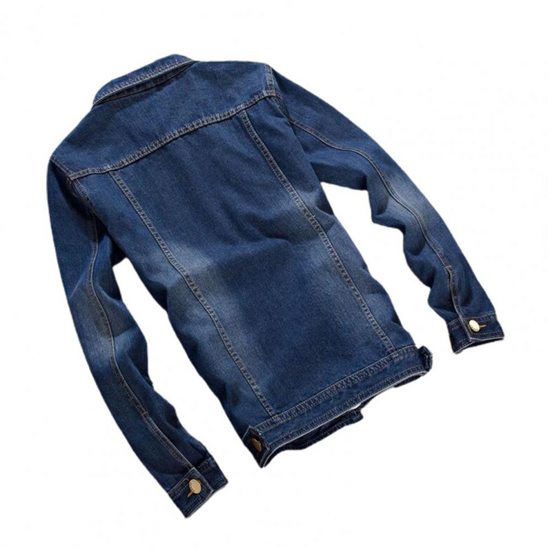 Kaelusega teksadest jope Sügistalvine meeste teksamantel Puhasvärviline Slim Fit teksajope töötamiseks