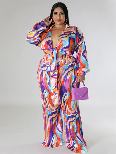 Wmstar Plus Size pükste komplektid Moodne, soliidne ülaosa, laia säärega, kaheosaline komplekt Sügisriiete hulgimüük