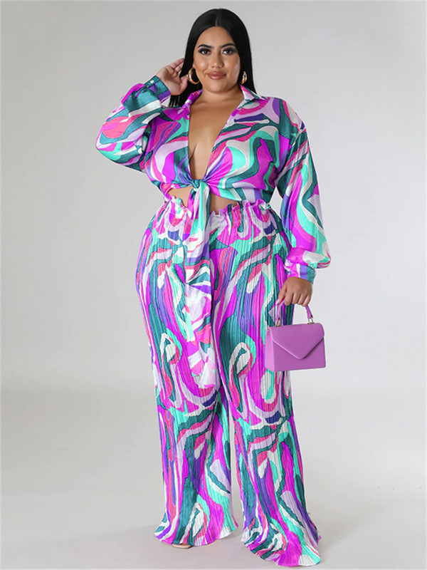 Wmstar Plus Size pükste komplektid Moodne, soliidne ülaosa, laia säärega, kaheosaline komplekt Sügisriiete hulgimüük