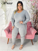 Wmstar Plus Size 3 Piece Outfits Γυναικεία παλτό Vsest Παντελόνια Σετ μακρυμάνικα Φθινοπωρινή μόδα Steetwear Χονδρική Dropshipping