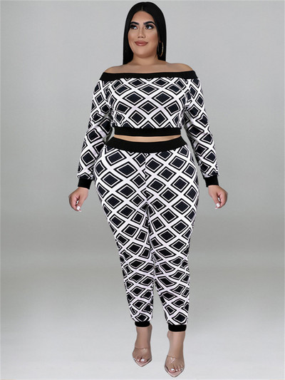 Wmstar Ținute în două piese mărime Plus pentru femei Îmbrăcăminte de toamnă Seturi de top și pantaloni cu imprimeu în carouri Set casual asortat Dropshipping cu ridicata