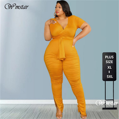 Wmstar Plus Size Two Piece Outfits Γυναικεία Ρούχα Καλοκαιρινό Επίδεσμο Κορυφαίο στοιβαγμένο κολάν ασορτί Σετ Νέο χονδρικό Dropshipping