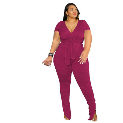 Wmstar Plus Size Two Piece Outfits Γυναικεία Ρούχα Καλοκαιρινό Επίδεσμο Κορυφαίο στοιβαγμένο κολάν ασορτί Σετ Νέο χονδρικό Dropshipping