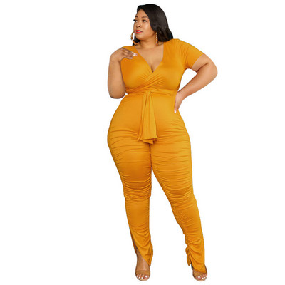 Wmstar Plus Size Two Piece Outfits Γυναικεία Ρούχα Καλοκαιρινό Επίδεσμο Κορυφαίο στοιβαγμένο κολάν ασορτί Σετ Νέο χονδρικό Dropshipping