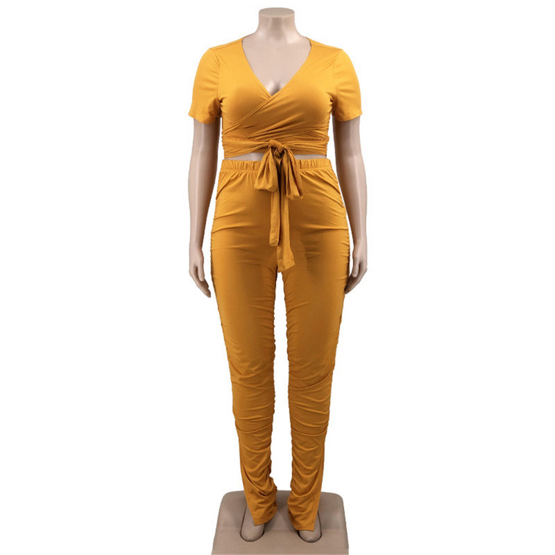 Wmstar Plus Size Two Piece Outfits Γυναικεία Ρούχα Καλοκαιρινό Επίδεσμο Κορυφαίο στοιβαγμένο κολάν ασορτί Σετ Νέο χονδρικό Dropshipping