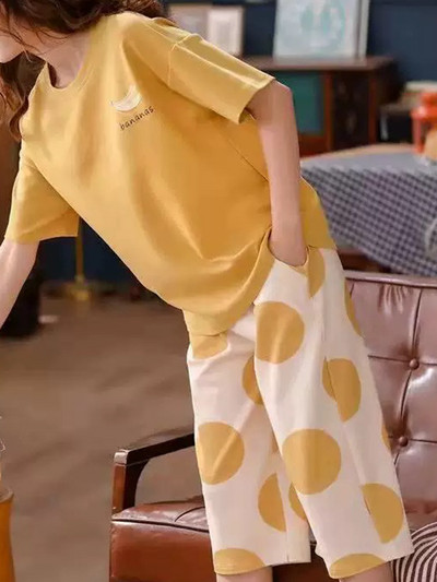 M-5XL Quarter Παντελόνι Καλοκαιρινές Πιτζάμες Γυναικείες Kawaii Πολυεστέρα Γυναικεία Σαλόνια Fashion Pj Sets Cute Girls Chic Pijama με λαιμόκοψη