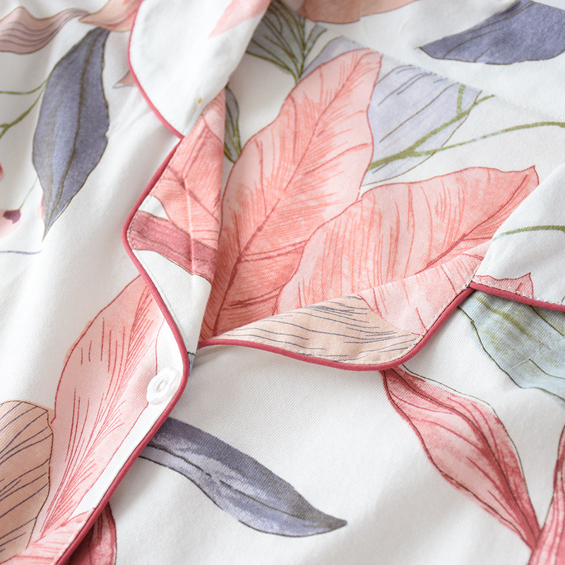 Új tavaszi és őszi új női pizsama öltöny virágos 100% pamut friss stílusú pizsama öltöny női hajtókás női alkalmi otthoni viselet