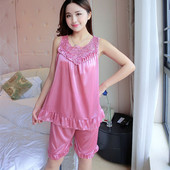 YINSILAIBEI Κέντημα Ice Silk Satin Πιτζάμες Γυναικείες Σέξι Πυτζάμες με Σορτς Plus Size Satin Sleepwear Γυναικεία #30