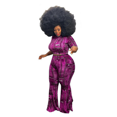 Ρούχα σε μεγάλο μέγεθος σετ δύο τεμαχίων Γυναικεία σετ παντελονιών χονδρικής Crop Top Flared κολάν Super Stretch Νέο ασορτί σετ Dropshipping