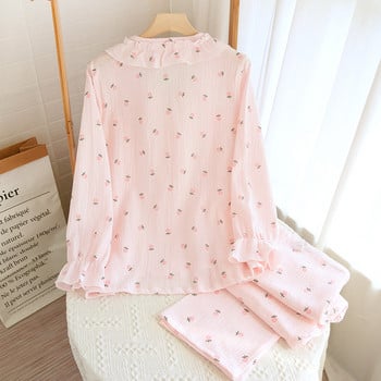 Fdfklak Тънко облекло от чист памук след раждане Кърмене за бременни и кърмачки Пролет Есен Нова пижама с V-образно деколте