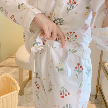 Дамски пижами за бременни и кърмачки Следродилно спално облекло за кърмене Костюм от чиста памучна марля Тънък 2 бр./комплект спално облекло за сън