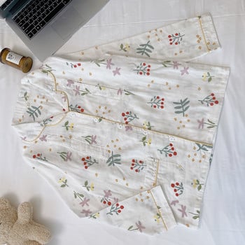 Дамски пижами за бременни и кърмачки Следродилно спално облекло за кърмене Костюм от чиста памучна марля Тънък 2 бр./комплект спално облекло за сън