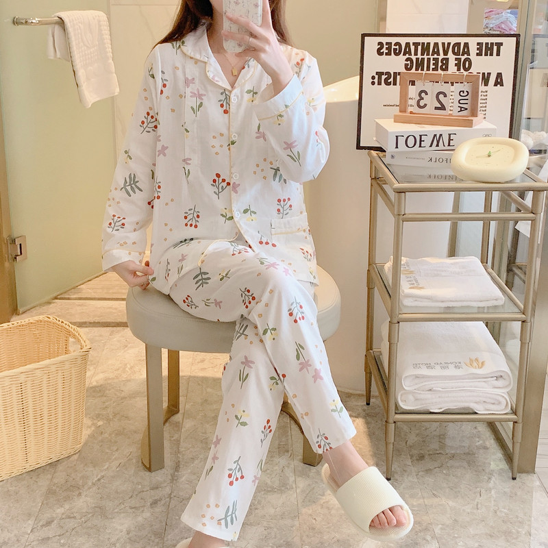 Γυναικείες πιτζάμες θηλασμού μητρότητας Πυτζάμες μετά τον τοκετό Θηλασμό Γάζα από καθαρό βαμβάκι Λεπτή 2 τμχ/Σετ Νυχτερινά ρούχα ύπνου